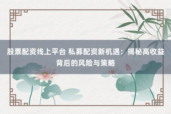 股票配资线上平台 私募配资新机遇：揭秘高收益背后的风险与策略