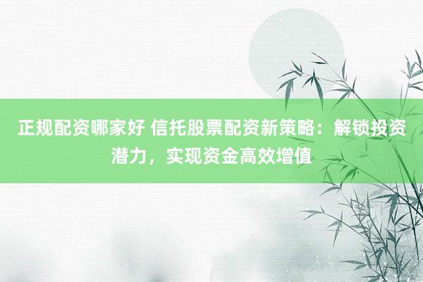 正规配资哪家好 信托股票配资新策略：解锁投资潜力，实现资金高效增值