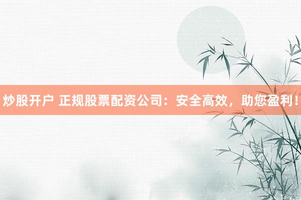 炒股开户 正规股票配资公司：安全高效，助您盈利！