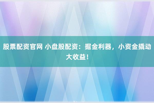 股票配资官网 小盘股配资：掘金利器，小资金撬动大收益！
