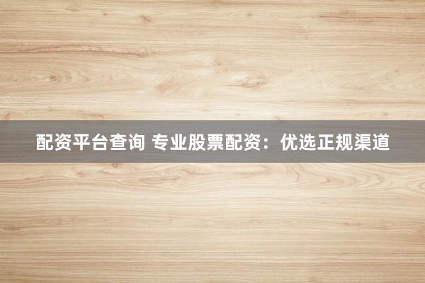 配资平台查询 专业股票配资：优选正规渠道