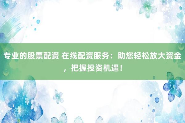 专业的股票配资 在线配资服务：助您轻松放大资金，把握投资机遇！